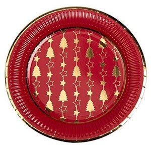 Christmas Red and Gold Foil Trees Paper Dinner Plates